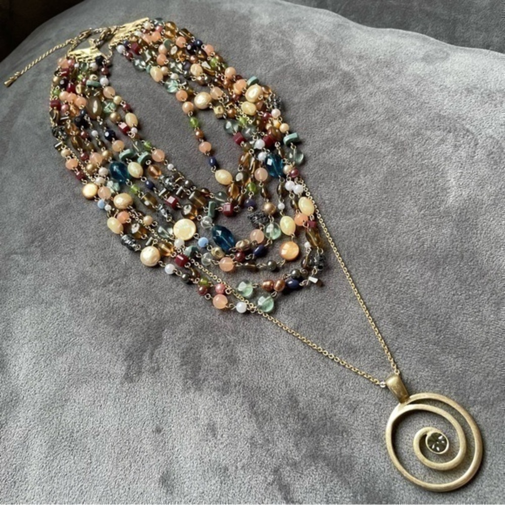 SET ❤️ Lia Sophia Swirl Pendant & Colorful Multi-Strand Beaded Necklaces ❤️ Lot